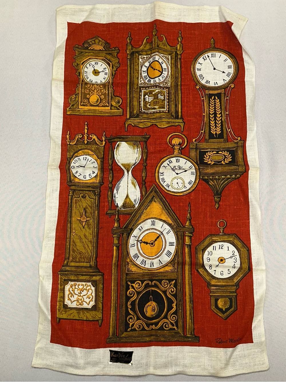 Kay Dee Pure Linen Tea Towel Kitchen Robert Martin Clocks USA Made Vintage